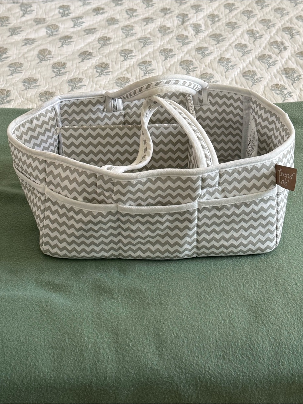 Trend Lab Neutral Dove Gray & White Chevron Zig Zag Nursery Diaper Caddy